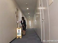 Japanese cunt wants to piss, but doesn`t know where. She asks a worker, but he doesn`t help her and she pisses outside the building. He follows her and watches her. Then, he becomes so horny and starts to play with her wet pussy, recording it at the same time. They go to hide from others when she sucks his cock.