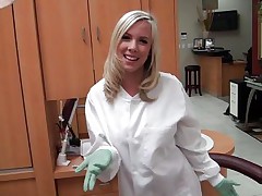 Hot blonde dentist starts getting her clothes off then goes on her knees and begins to suck a dick. What will this attractive chick do next? And in what ways shall she get fucked? Will she be fucked on the floor?